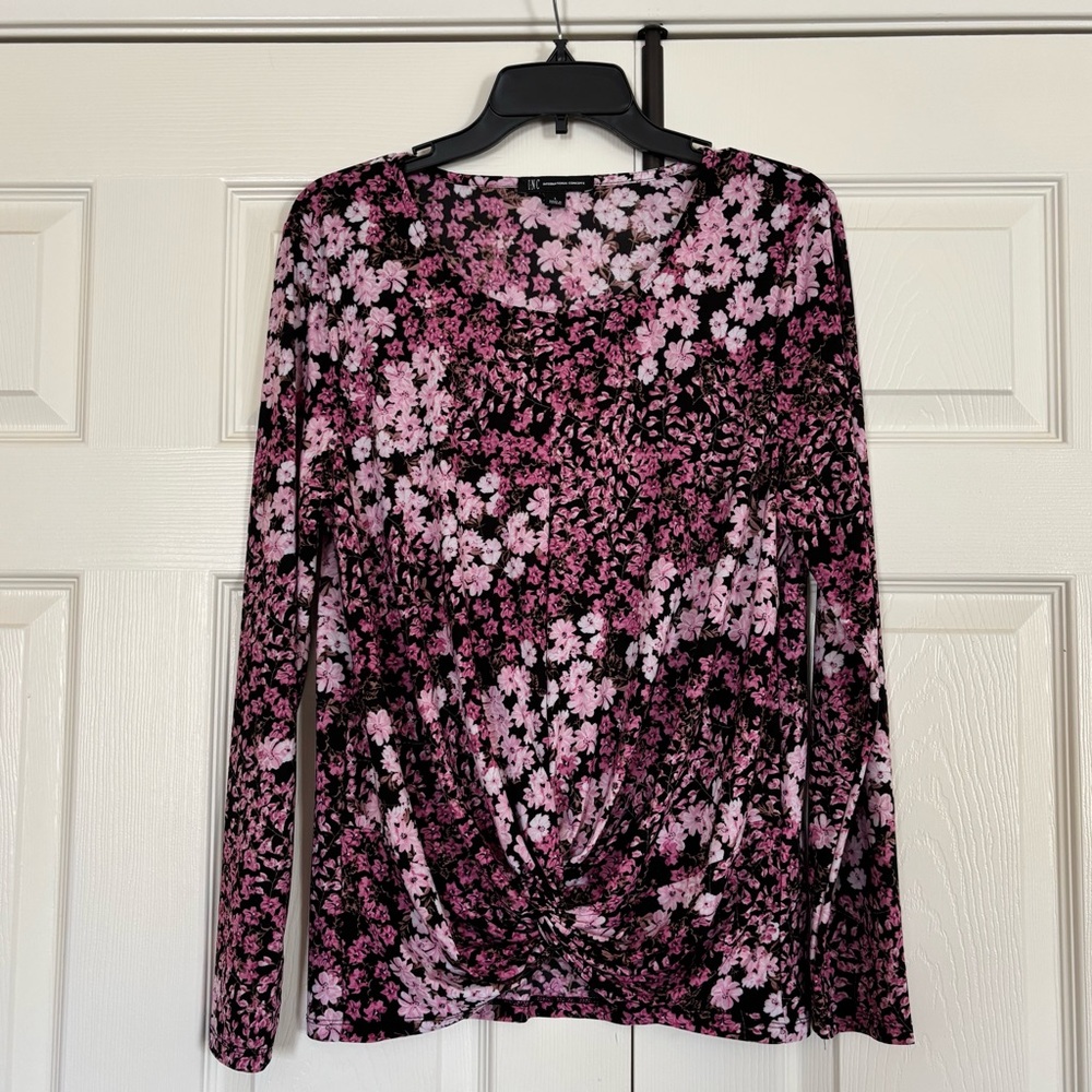 INC International Concepts Pink and Black Floral Long Sleeve Top